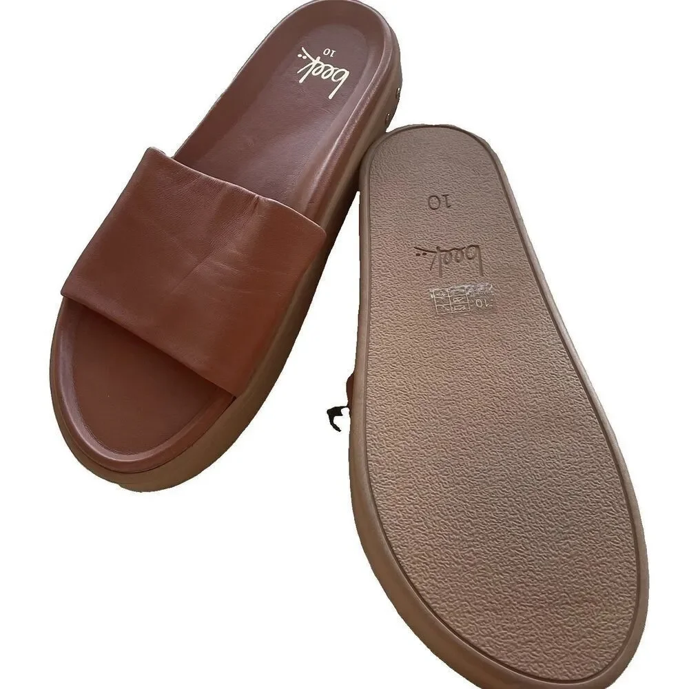 Beek Pelican Leather Slide Platform Sandal Tan Size 10 New $320